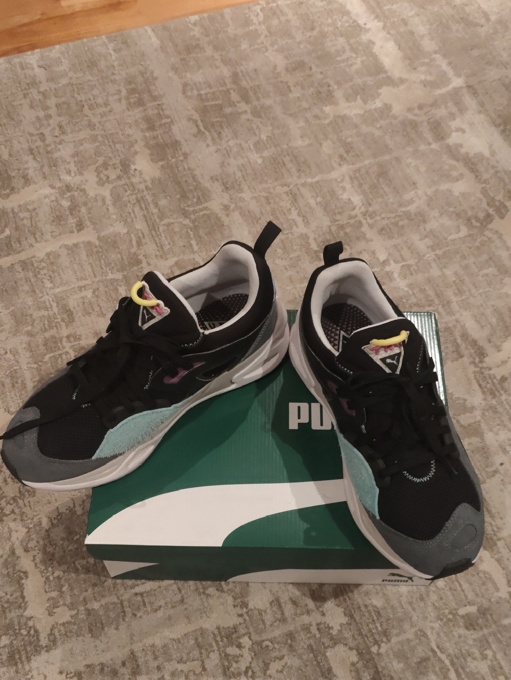 Puma Black Teal and Yellow Accent Running Shoes